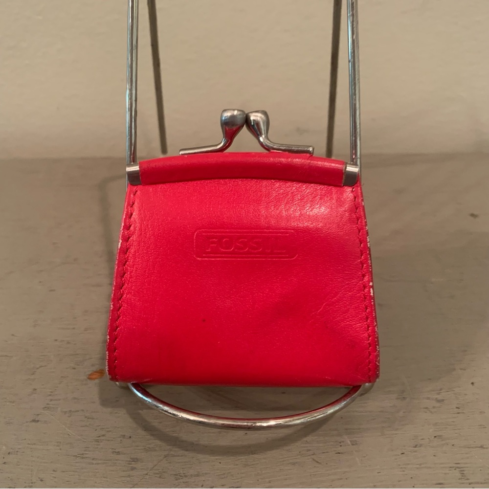Vintage Fossil Red Leather Coin Purse